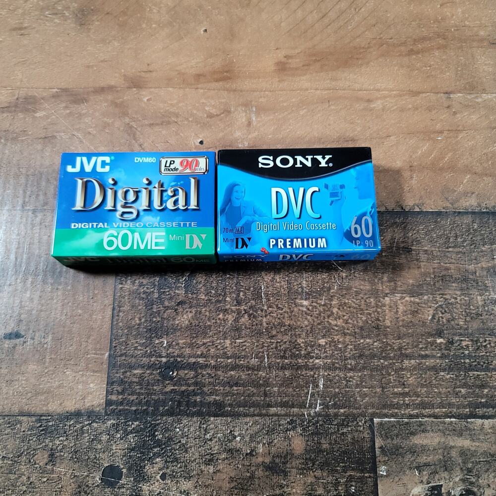 1 JVC Mini DVC DVM60 and 1 SONY DVM60PRL DVC Digital Video Cassette both LP90